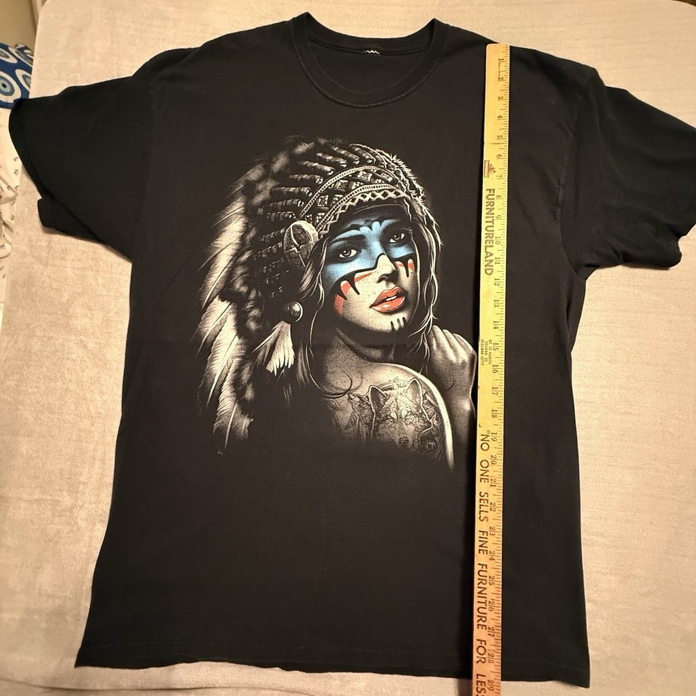 VTG Indian Princess Warrior Graphic T Shirt Native American Pride War Paint M/L - Picture 2 of 4